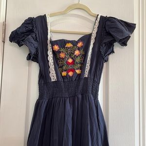 Navy embroidered Goodnight Macaroon dress